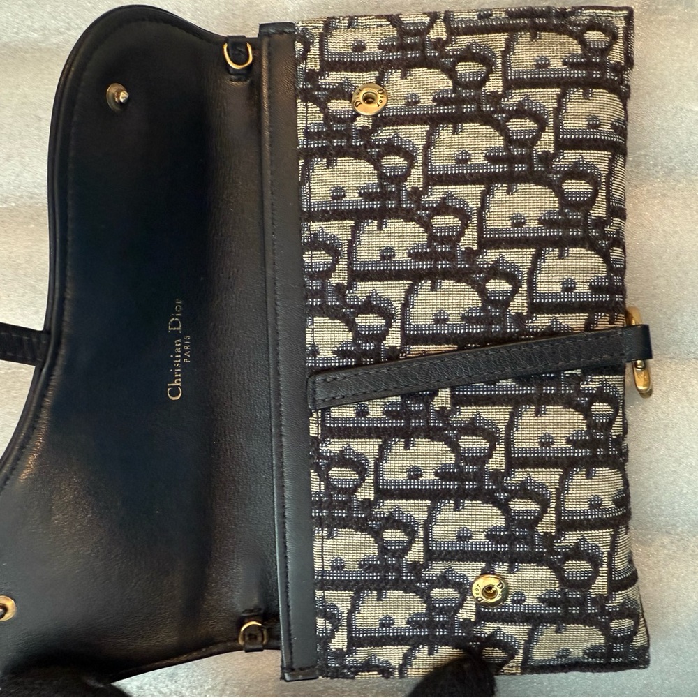 SOLD 🎉 Blue Christian Dior Oblique Jacquard Saddle Pouch with Chain WOC - Picture 9 of 14